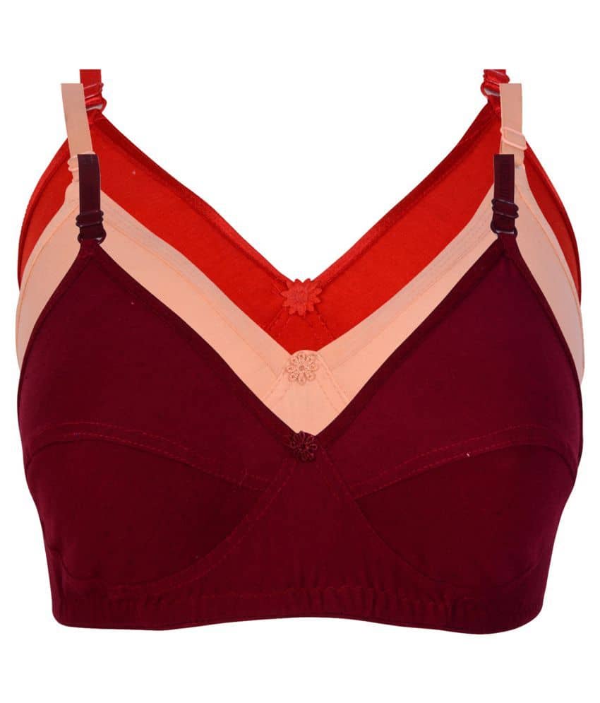 Kiran Enterprises Pack of 3 Cotton Non Padded Women's Minimizer Bra ( Red )