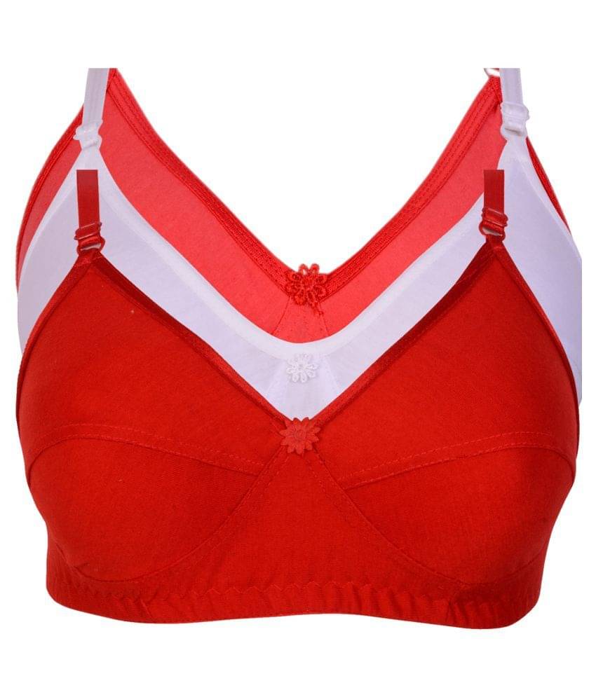 Kiran Enterprises Pack of 3 Cotton Non Padded Women's Minimizer Bra ( Red ) Kiran Enterprises Pack of 3 Cotton Non Padded Women's Minimizer Bra ( Red )