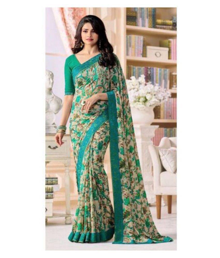 Gazal Fashions Chiffon Printed Saree With Unstitched Blouse Piece ( Turquoise ) Gazal Fashions Chiffon Printed Saree With Unstitched Blouse Piece ( Turquoise )