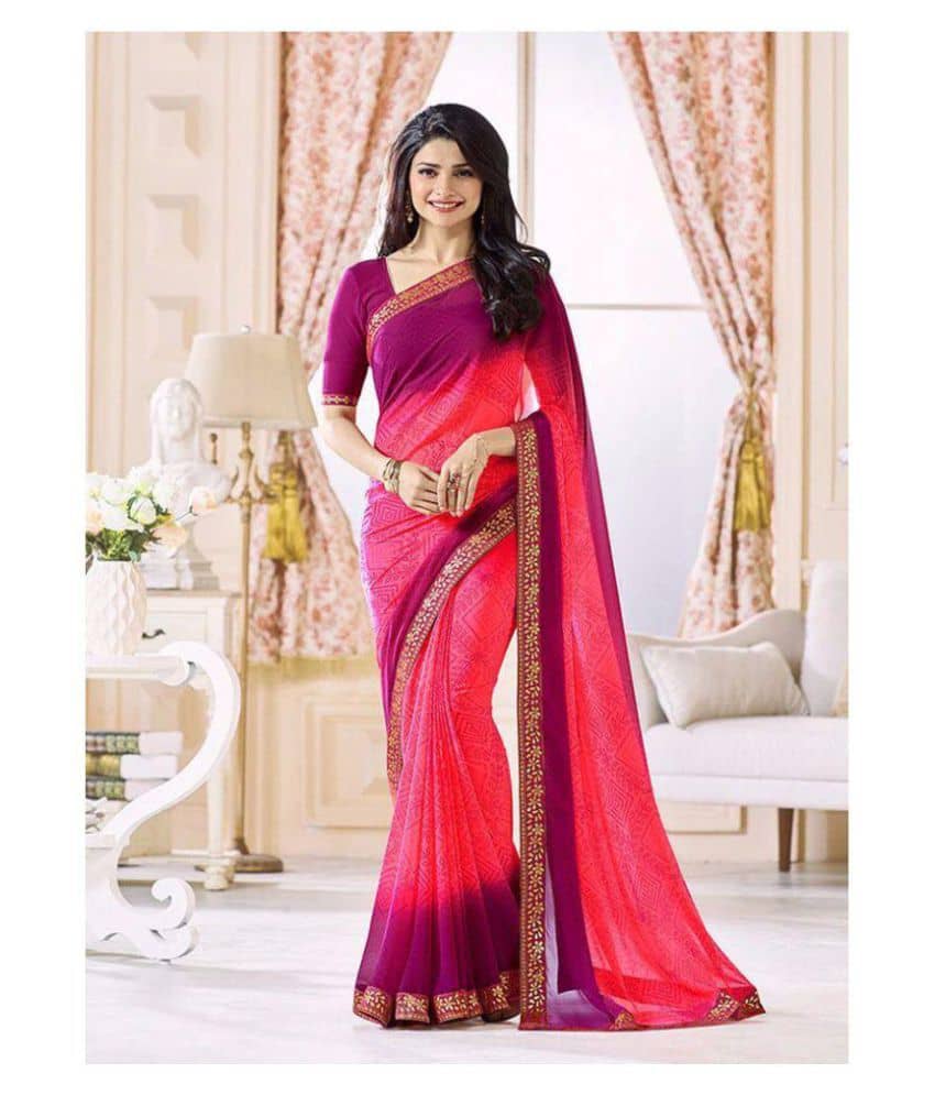 Gazal Fashions Chiffon Printed Saree With Unstitched Blouse Piece ( Multicolor ) - Sarees | Buy online on ZillyBuy
