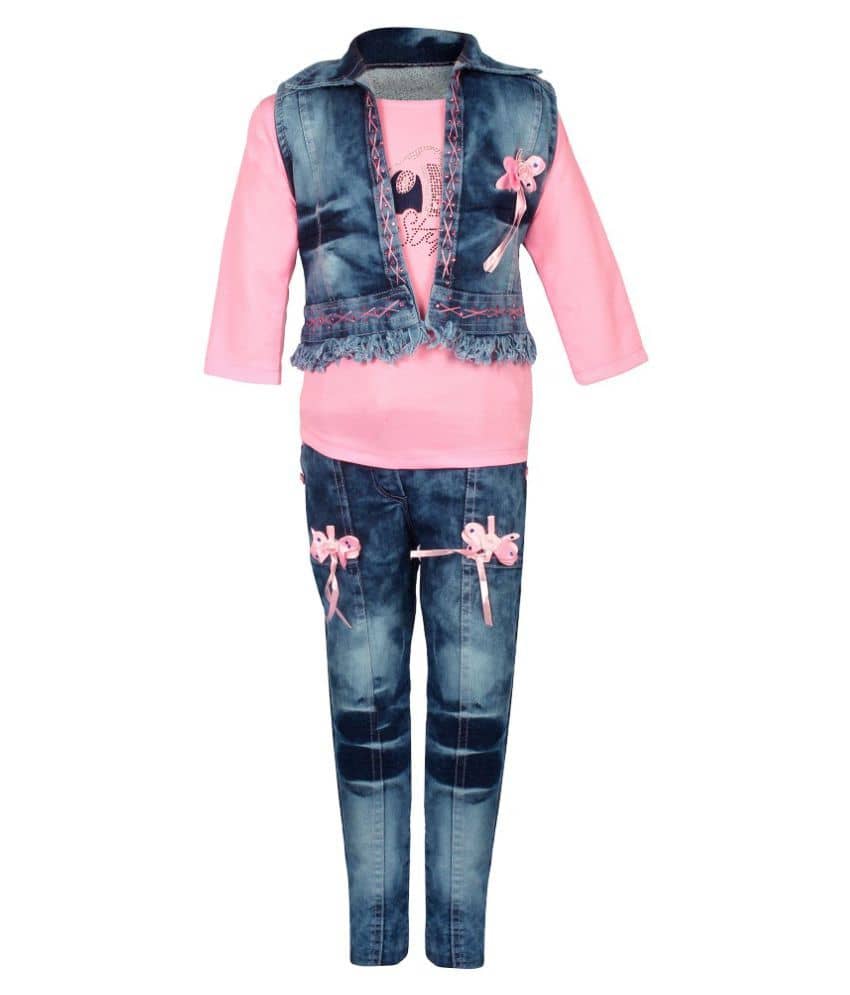 Arshia Fashions Pack of 3 Girls Denim T-shirt With Jeans ( Pink )