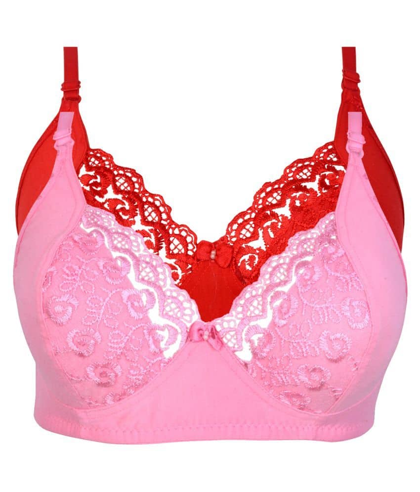 Kiran Enterprises Pack of 2 Cotton Women's Minimizer Bra ( Pink )