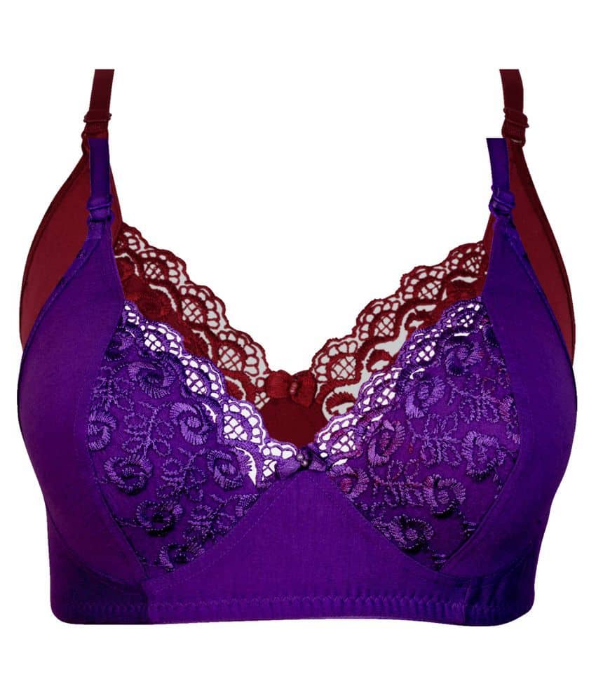 Kiran Enterprises Pack of 2 Cotton Women's Minimizer Bra ( Purple )