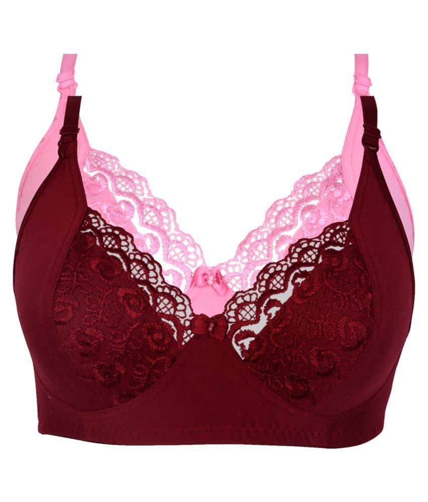 Kiran Enterprises Pack of 2 Cotton Women's Minimizer Bra ( Maroon )