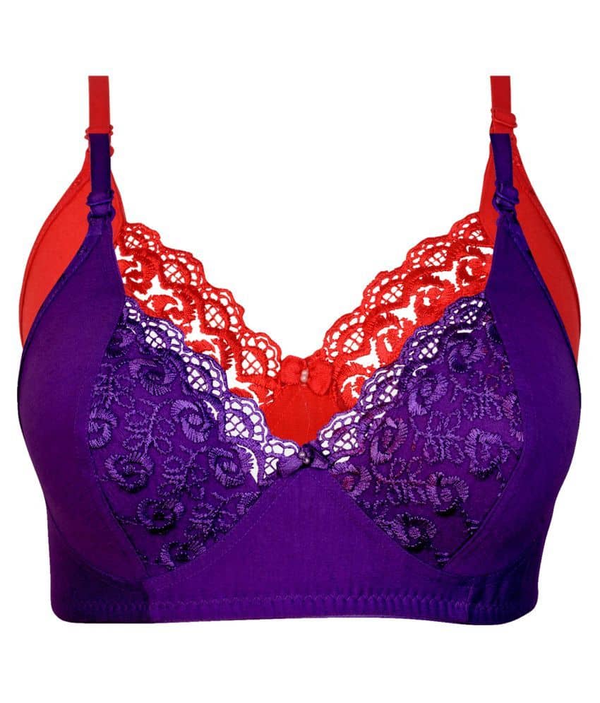Kiran Enterprises Pack of 2 Cotton Women's Minimizer Bra ( Purple )
