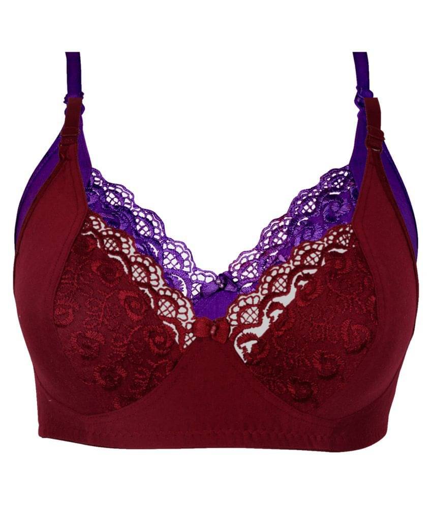 Kiran Enterprises Pack of 2 Cotton Women's Minimizer Bra ( Maroon ) Kiran Enterprises Pack of 2 Cotton Women's Minimizer Bra ( Maroon )