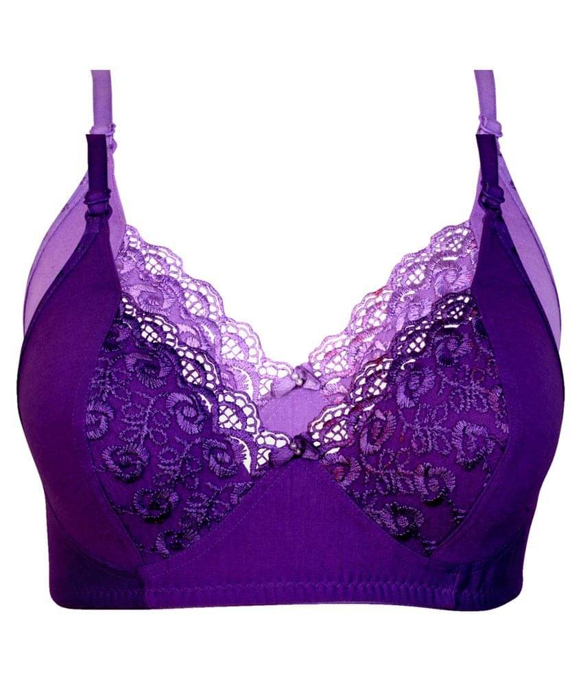 Kiran Enterprises Pack of 2 Cotton Women's Minimizer Bra ( Purple ) Kiran Enterprises Pack of 2 Cotton Women's Minimizer Bra ( Purple )
