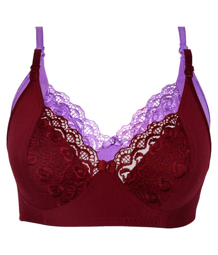 Kiran Enterprises Pack of 2 Cotton Women's Minimizer Bra ( Maroon )