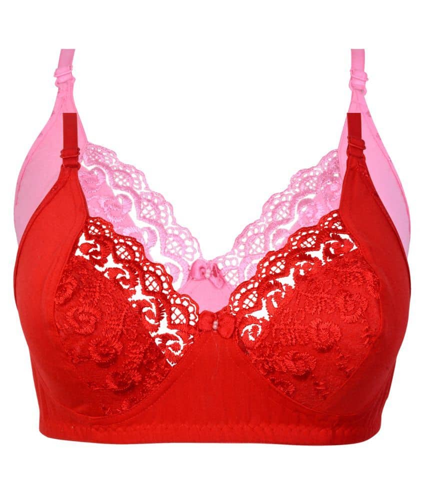 Kiran Enterprises Pack of 2 Cotton Women's Minimizer Bra ( Red )