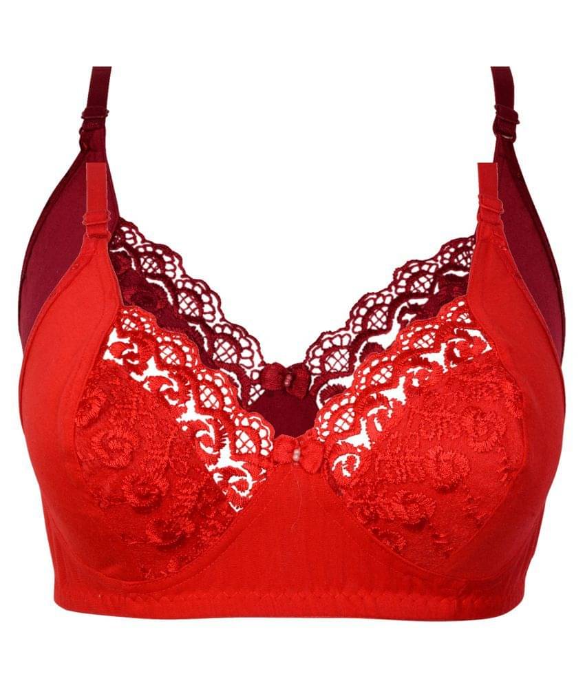 Kiran Enterprises Pack of 2 Cotton Women's Minimizer Bra ( Red ) Kiran Enterprises Pack of 2 Cotton Women's Minimizer Bra ( Red )
