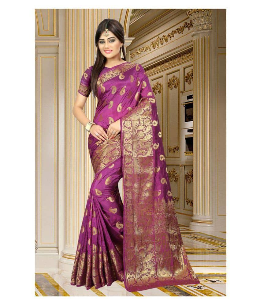 Gazal Fashions Banarasi Silk Embroidered Saree With Unstitched Blouse Piece ( Pink ) - Sarees | Buy online on ZillyBuy