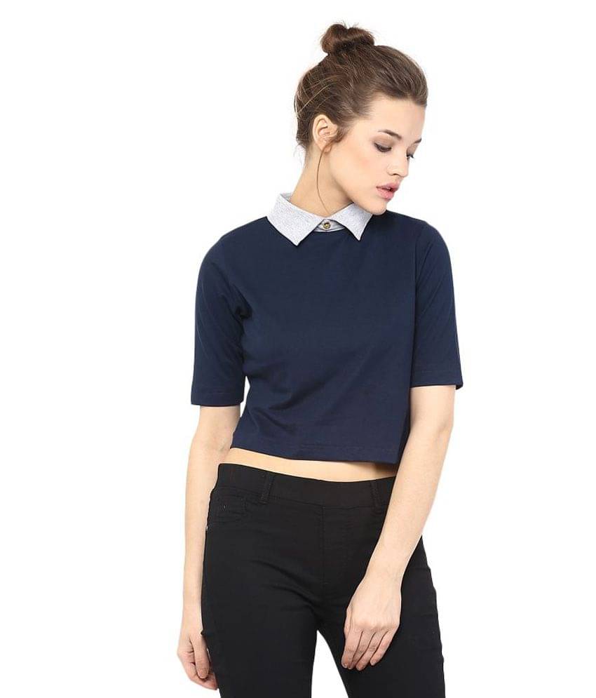 Miss Chase Women's Cotton Crop Top ( Navy )     			Miss Chase Women's Cotton Crop Top ( Navy )