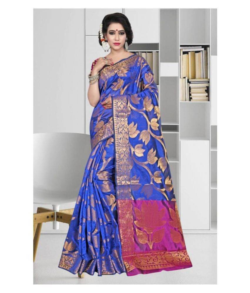     			Gazal Fashions Silk Blend Printed Saree With Unstitched Blouse Piece ( Multicolor )