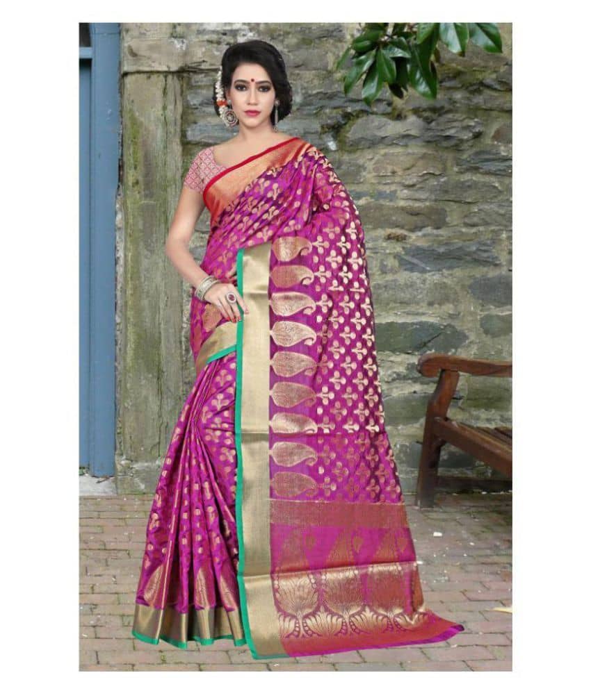 Gazal Fashions Silk Blend Printed Saree With Unstitched Blouse Piece ( Multicolor ) - Sarees | Buy online on ZillyBuy