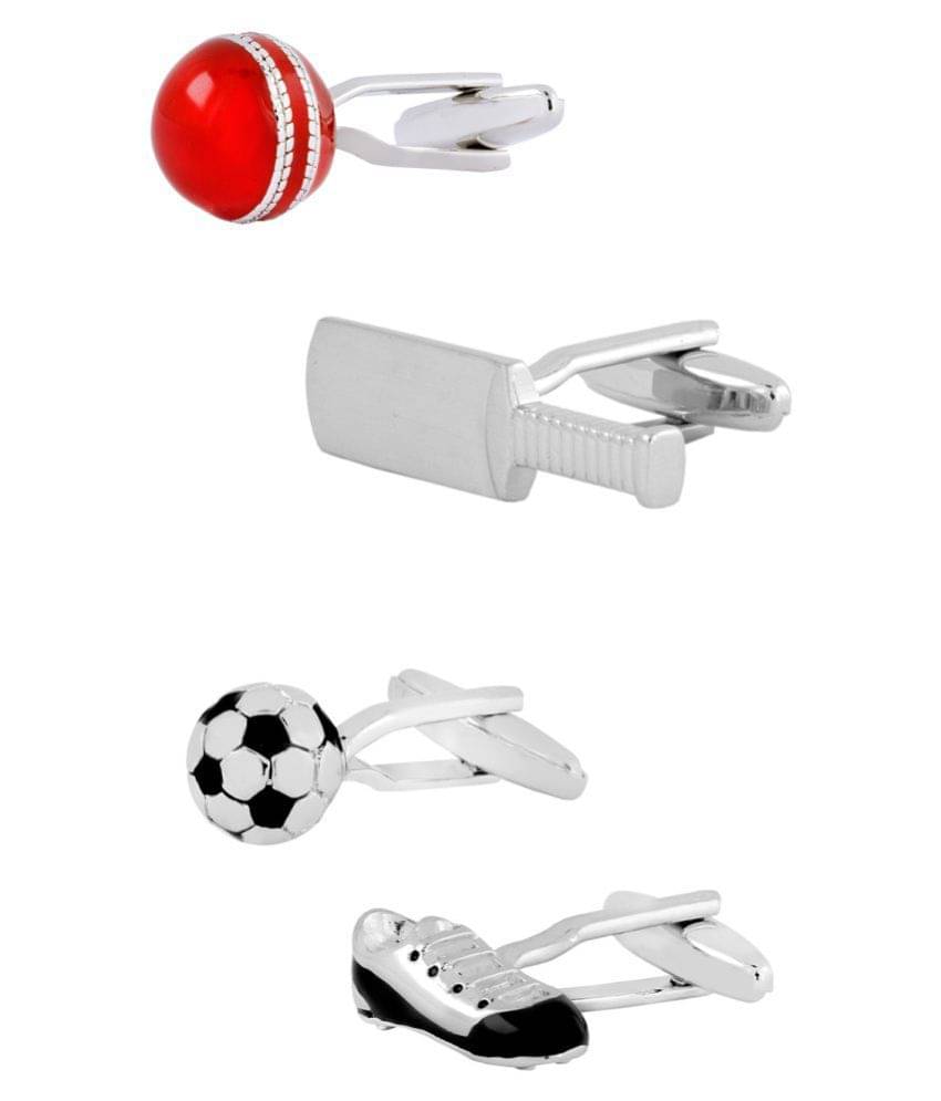     			The Jewelbox Test Cricket Football Shoe Rhodium Plated Enamel Brass Red Black 2 Pair Of Cufflink Combo Boys Mens