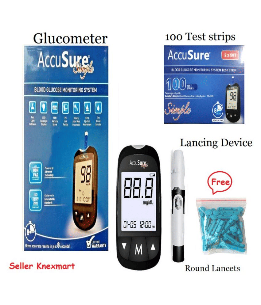     			Accusure 50 Glucometer Sugar Test Strips Pack Only