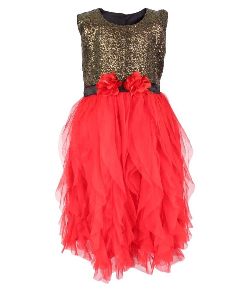 Arshia Fashions Net Shift Dress For Girls ( Pack of 1 , Red )