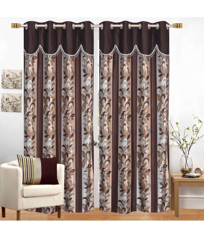     			Stella Creations Set of 2 Door Eyelet Curtains Floral Brown