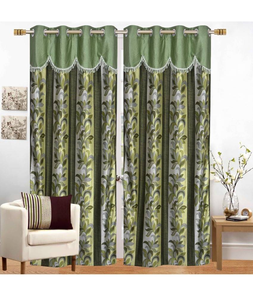     			Stella Creations Set of 2 Door Eyelet Curtains Floral Green