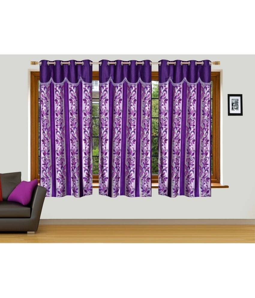Stella Creations Set of 3 Window Eyelet Curtains Floral Purple Stella Creations Set of 3 Window Eyelet Curtains Floral Purple