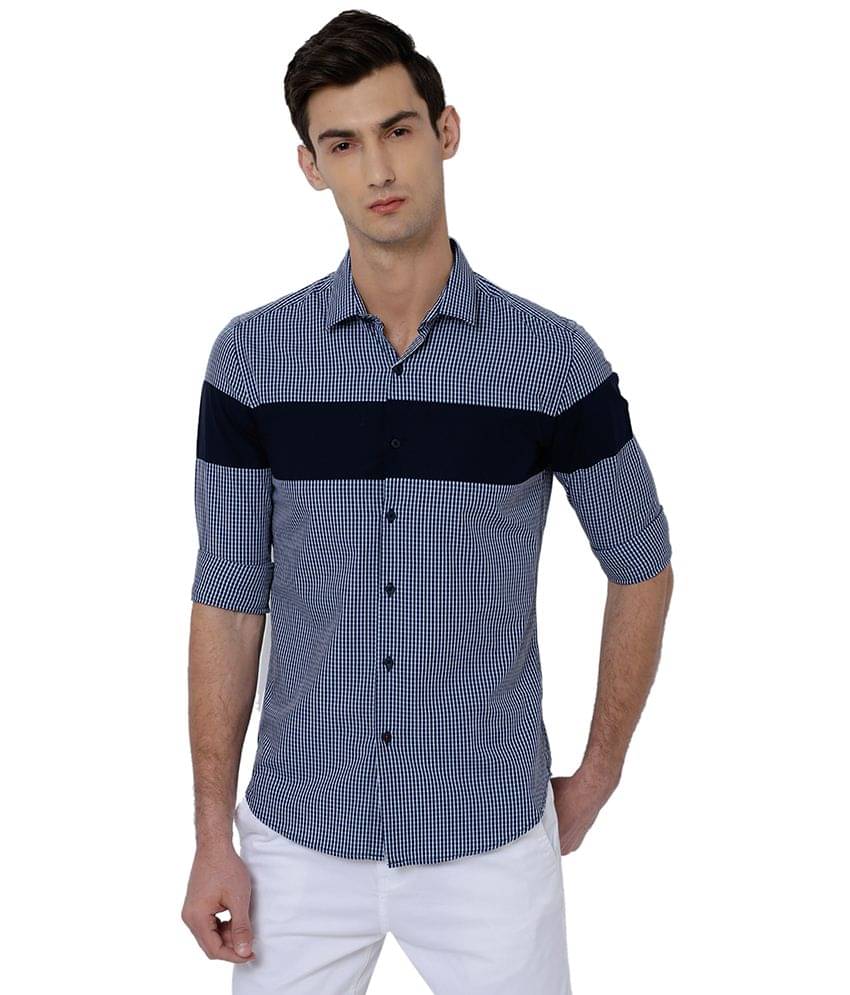 Black Coffee 100 Percent Cotton Slim Fit Checks Men's Casual Shirt - Navy ( Pack of 1 )     			Black Coffee 100 Percent Cotton Slim Fit Checks Men's Casual Shirt - Navy ( Pack of 1 )