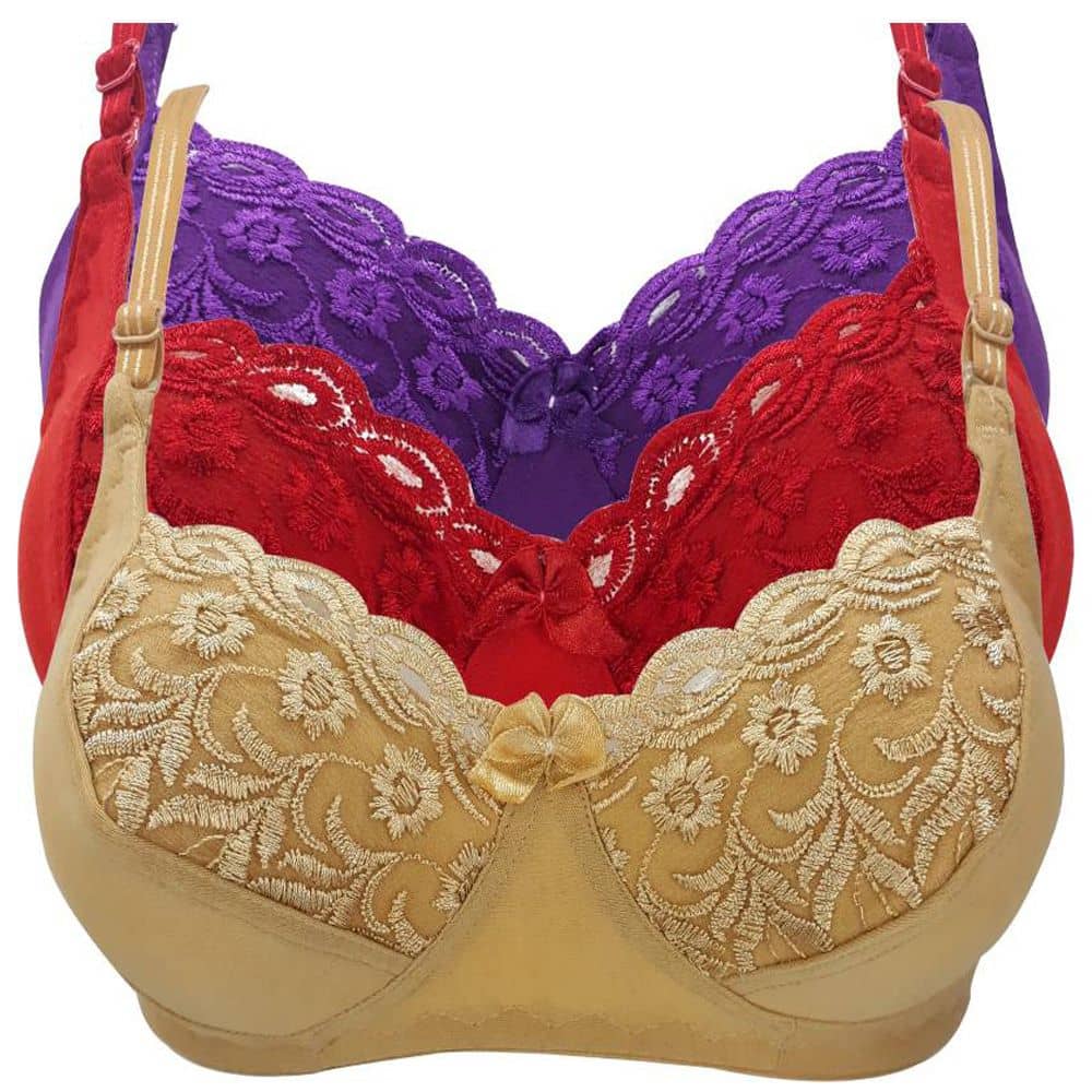 Kiran Enterprises Pack of 3 Cotton Women's Minimizer Bra ( Beige )
