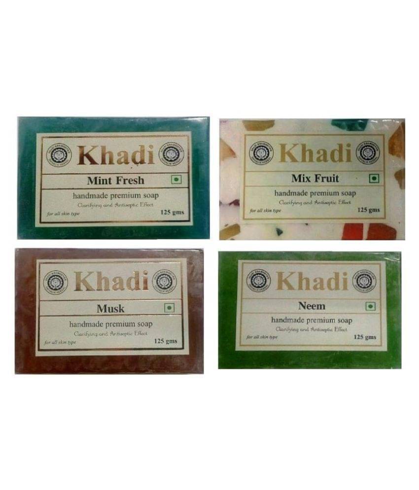     			Khadi Herbal Soap Combo: Mint Fresh, Mix Fruit, Musk & Neem Soap 500 gm Pack of 4