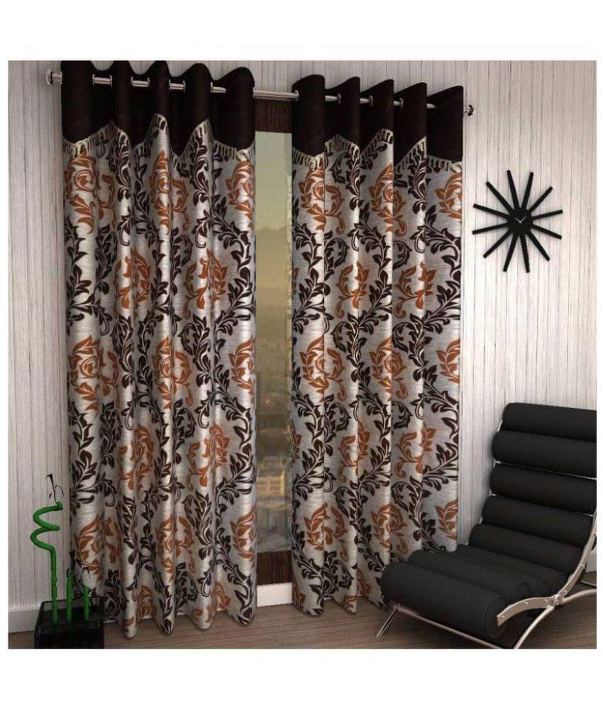 Tanishka Fabs Floral Semi-Transparent Eyelet Window Curtain 5 ft Pack of 2 -Brown Tanishka Fabs Floral Semi-Transparent Eyelet Window Curtain 5 ft Pack of 2 -Brown