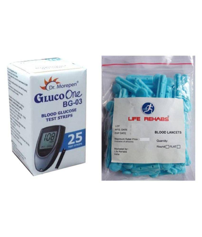 Dr. Morepen Gluco One Bg03 25 Sugar Test Strips+Life Rehabs 25 Lancets Dr. Morepen Gluco One Bg03 25 Sugar Test Strips+Life Rehabs 25 Lancets