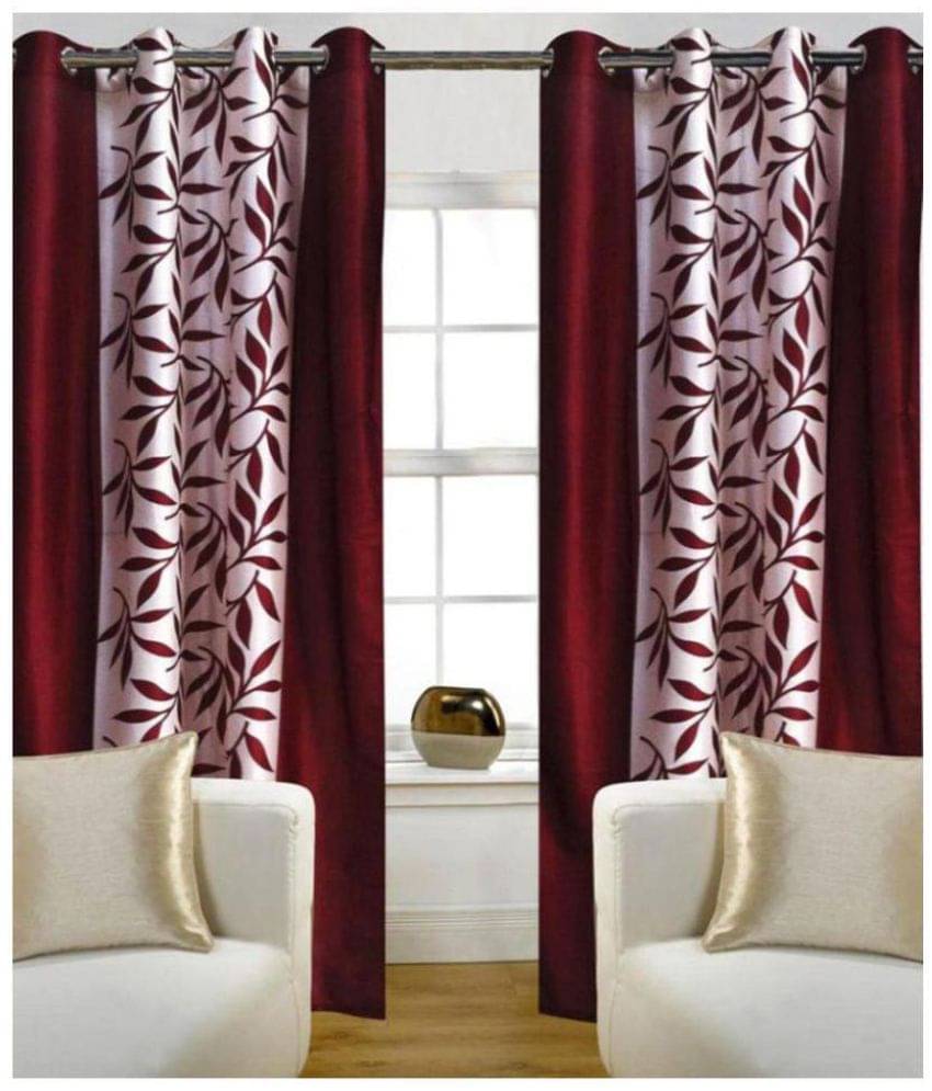     			Tanishka Fabs Floral Semi-Transparent Eyelet Curtain 5 ft ( Pack of 4 ) - Maroon