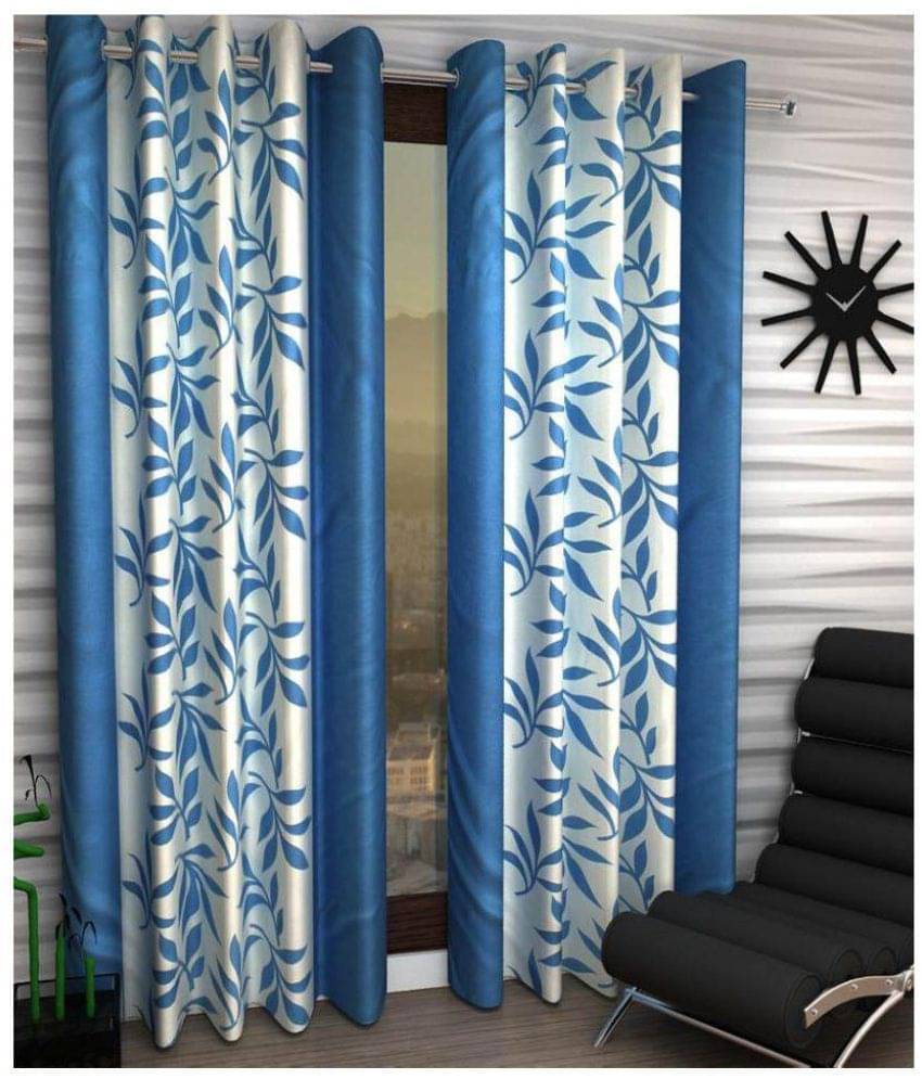 Tanishka Fabs Floral Semi-Transparent Eyelet Window Curtain 5 ft Pack of 4 -Aqua Tanishka Fabs Floral Semi-Transparent Eyelet Window Curtain 5 ft Pack of 4 -Aqua