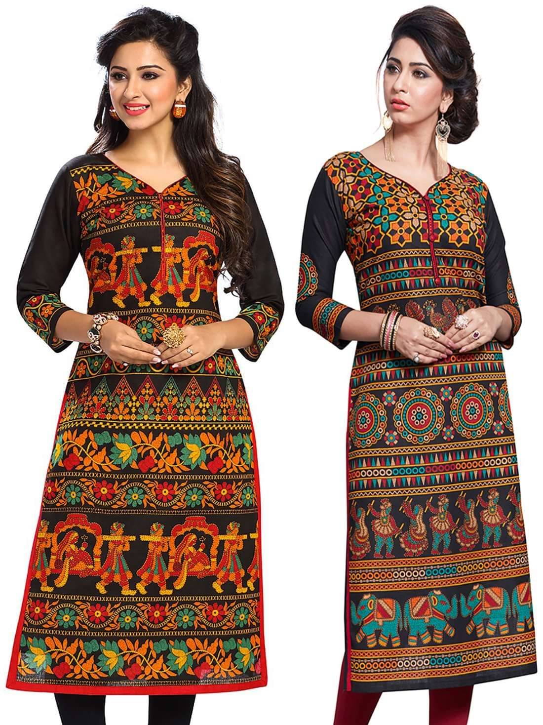 Jevi Prints Red and ORANGE Cotton Printed Unstitched Kurti Pack of 2 Jevi Prints Red and ORANGE Cotton Printed Unstitched Kurti Pack of 2
