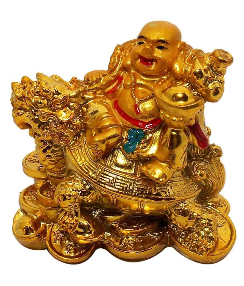     			S.S Creation Yellow Resin Vastu / Feng Shui / Small Laughing Buddha Sitting On Dragon Tortoise For Happiness, Wealth & Goodluck