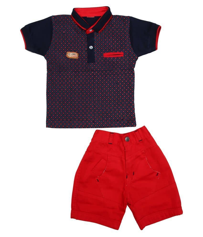 Zadmus Pack of 1 Boys Cotton T-Shirt & Shorts Set ( Red )