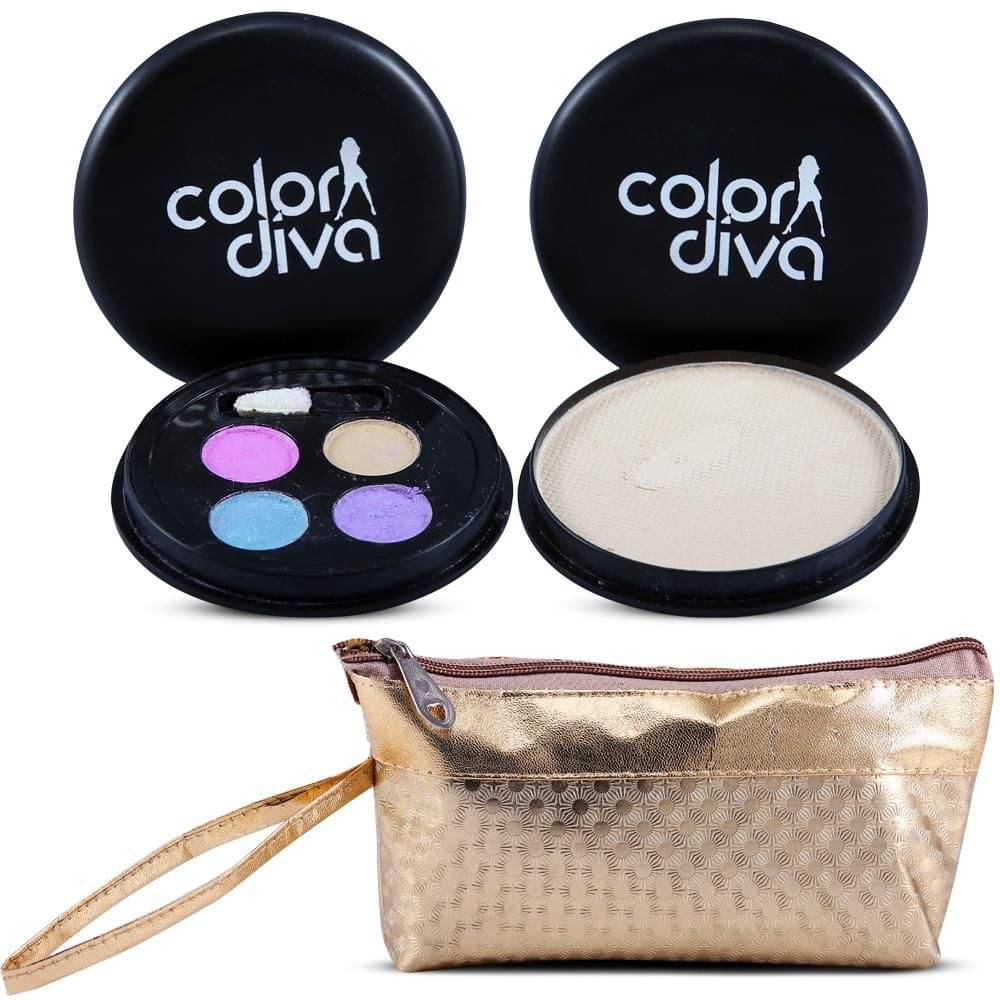     			Color Diva 4in1  Eyeshadow,Compact With Golden Makeup Pouch C-538 Makeup Kit Pack of 3