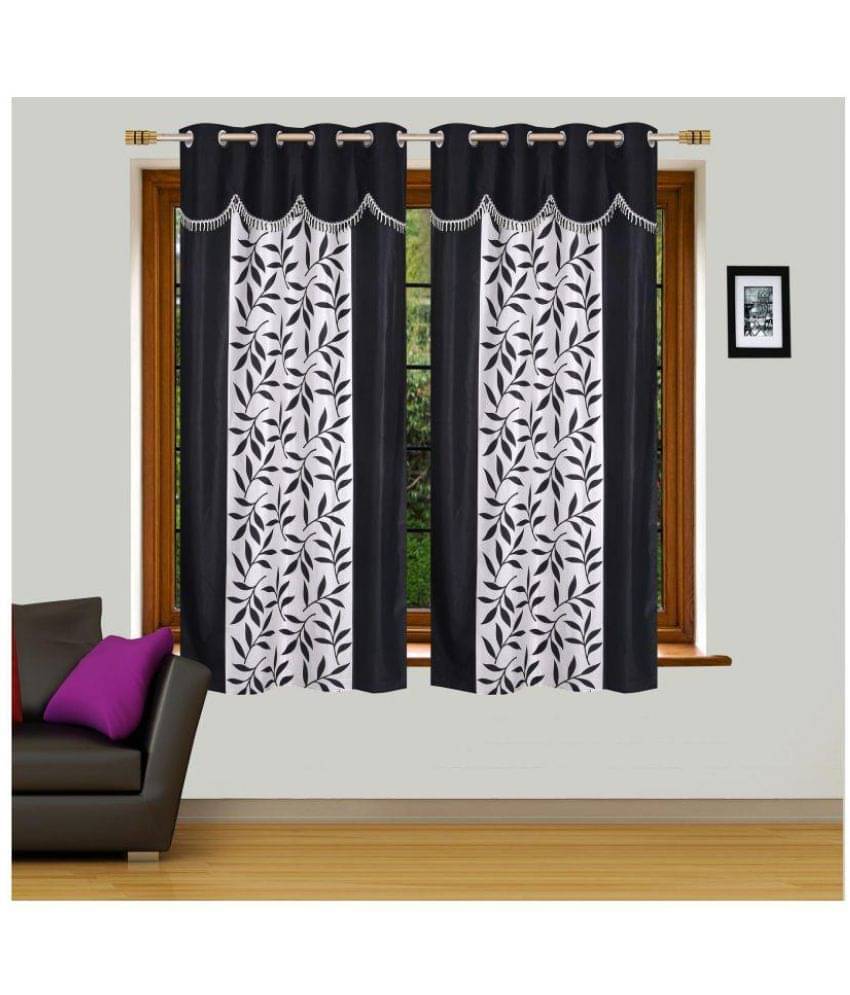 Stella Creations Set of 2 Window Eyelet Curtains Floral Black Stella Creations Set of 2 Window Eyelet Curtains Floral Black