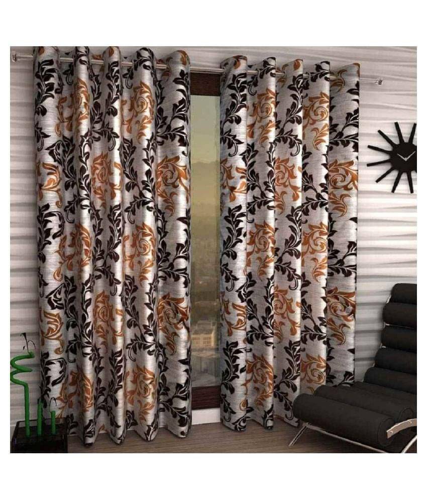 Panipat Textile Hub Floral Semi-Transparent Eyelet Window Curtain 5 ft Pack of 2 -Brown Panipat Textile Hub Floral Semi-Transparent Eyelet Window Curtain 5 ft Pack of 2 -Brown