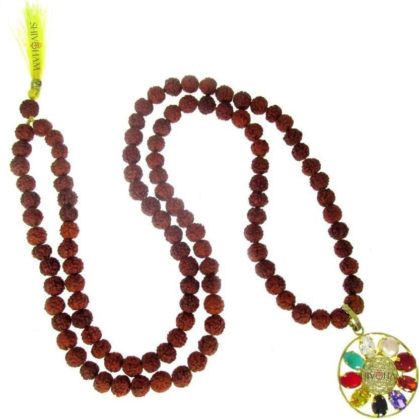     			Shivoham 5 Mukhi Rudraksha Mala With Navratna Pendant 5 Face Rudraksha