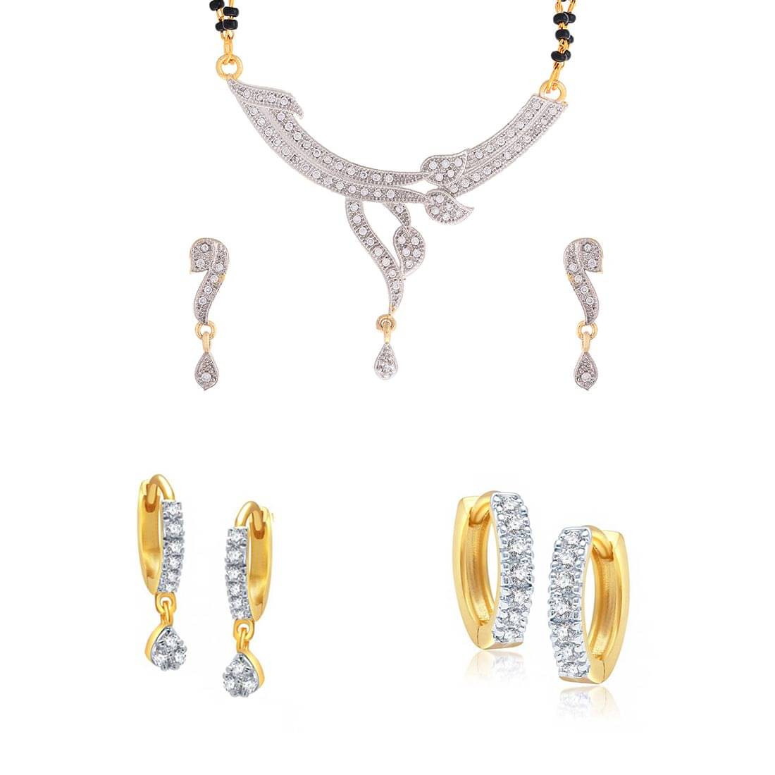     			Zeneme Wedding Party Wear American Daimond Gold Plated Mangalsutra & Earring Set Jewellery For Women