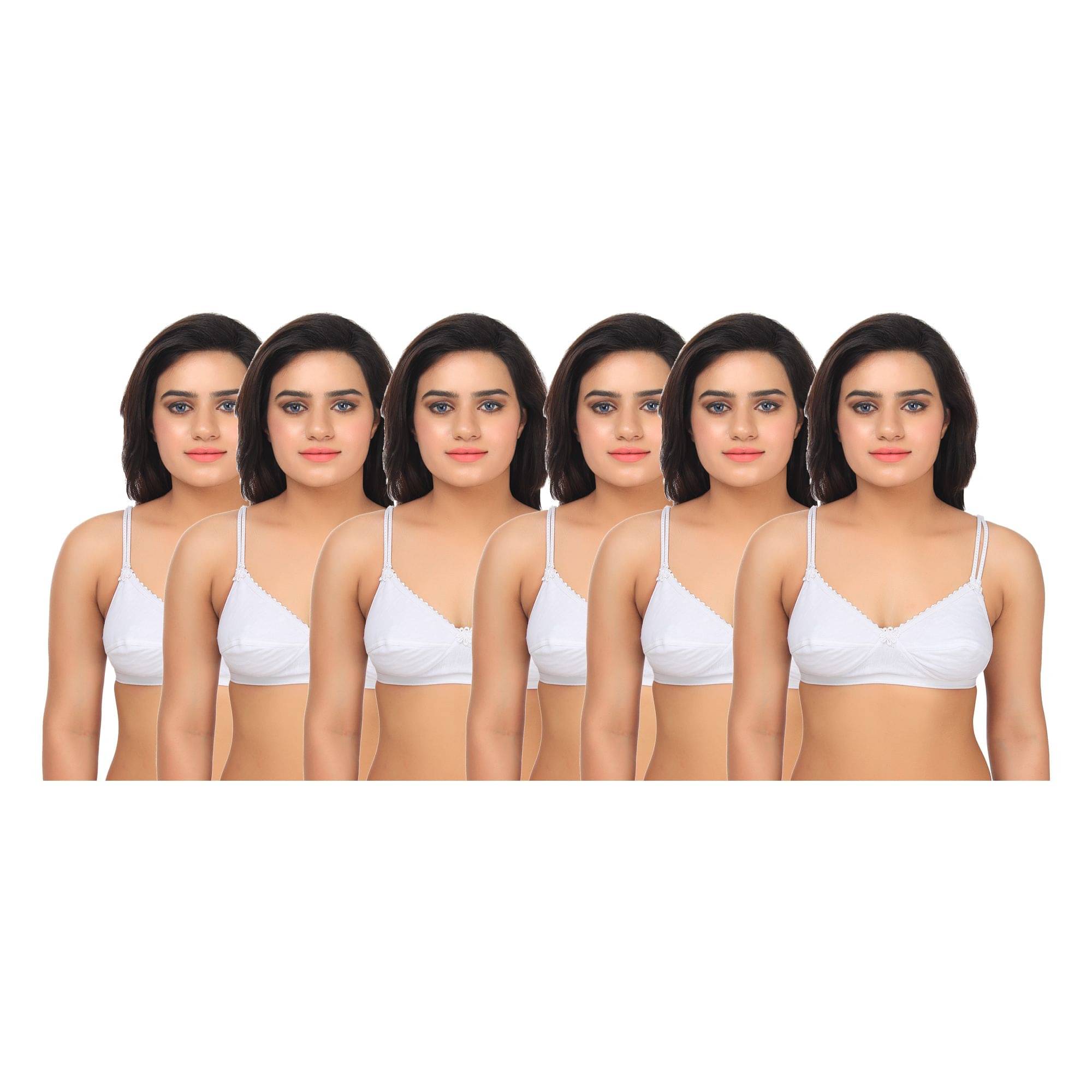     			TCG Pack of 6 Cotton Lycra Non Padded Women's Bralette Bra ( White )