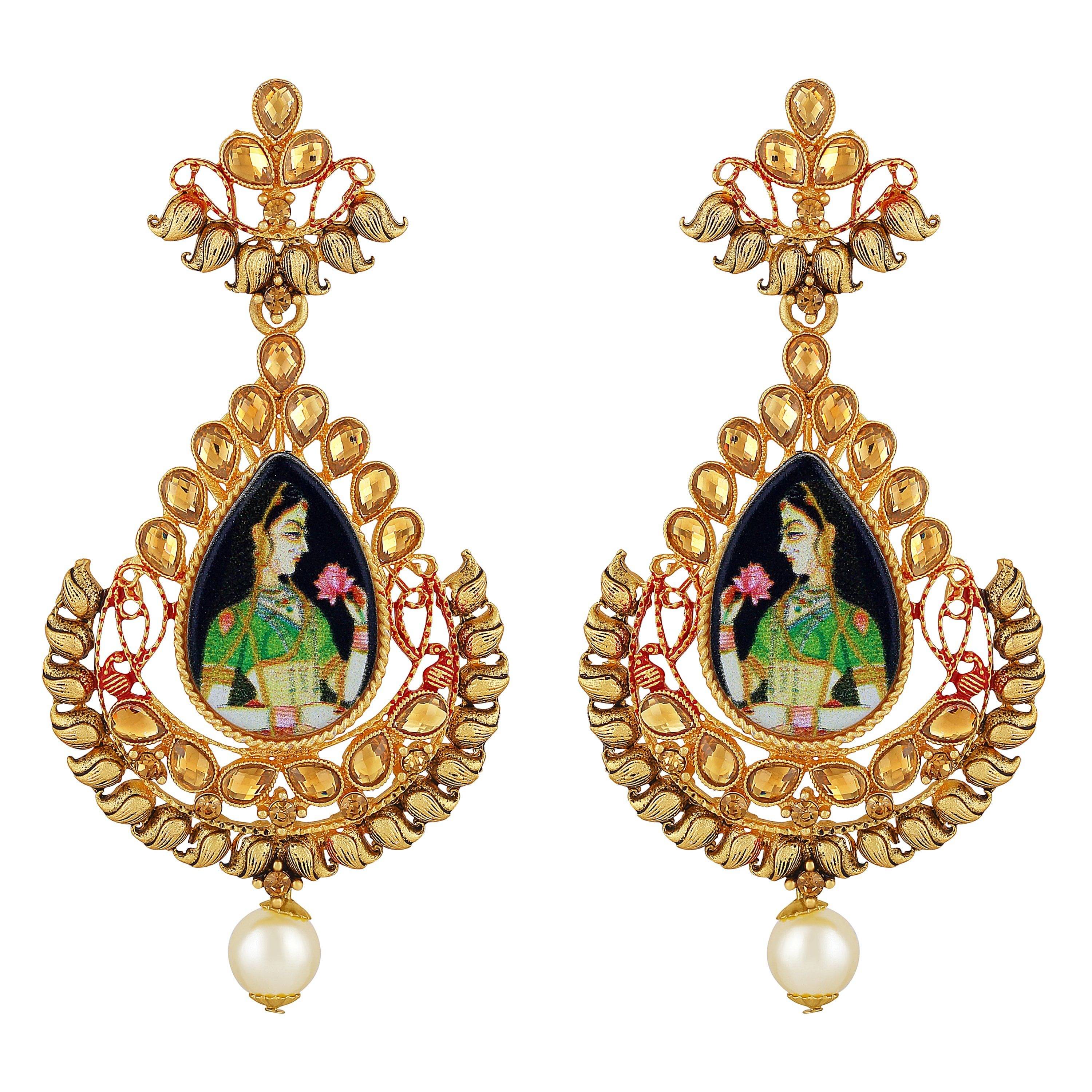 Asmitta Padmaavat Styled Pear Shape LCT Stone Gold plated Dangle Earring For Women Asmitta Padmaavat Styled Pear Shape LCT Stone Gold plated Dangle Earring For Women
