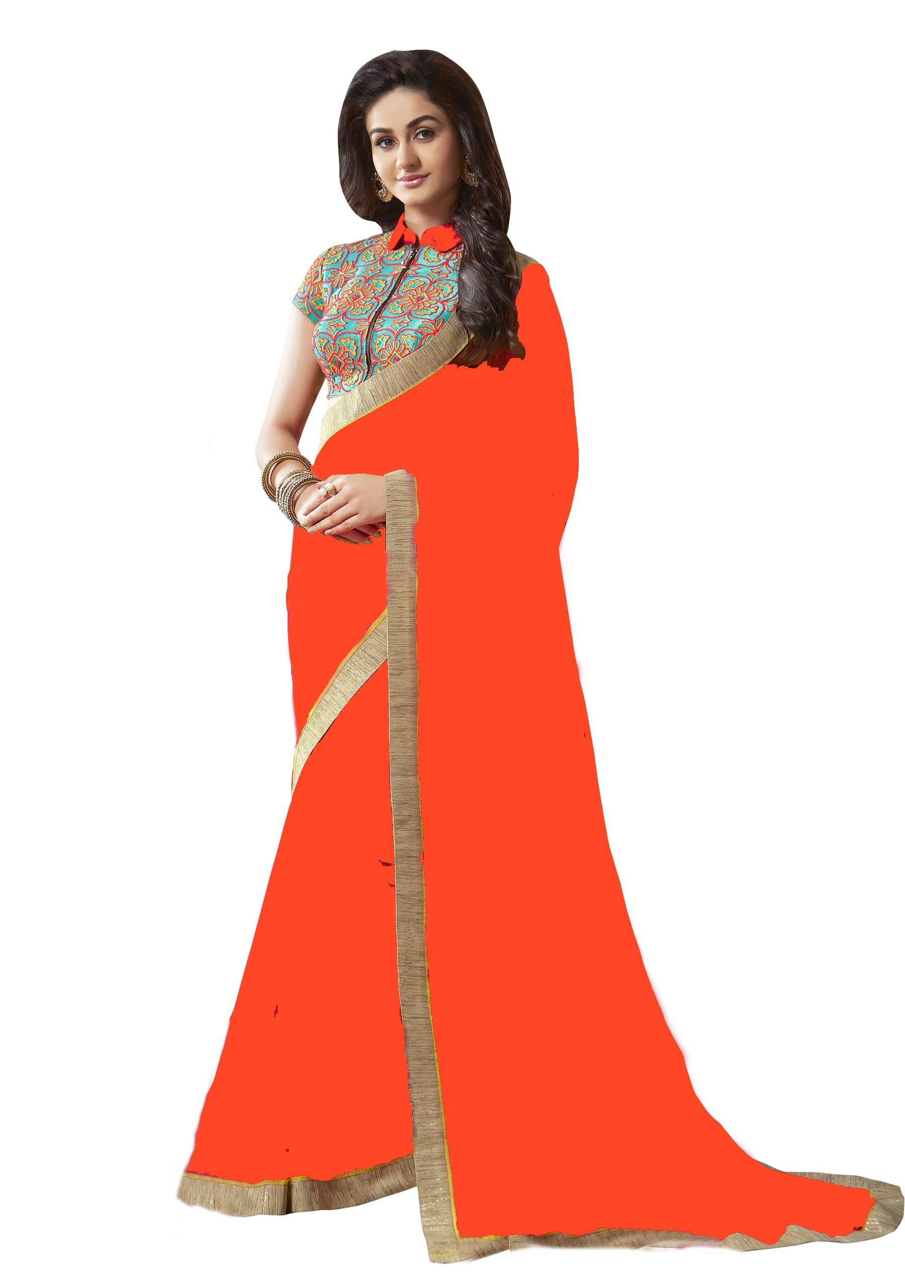     			Bhuwal Fashion Georgette Saree With Unstitched Blouse Piece ( Orange )