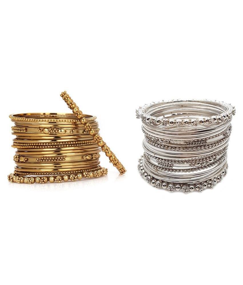     			Zeneme Antique Look Jewellery Silver Plated Traditional Bracelet Bangles set for women (Buy 1 Get 1 Free)
