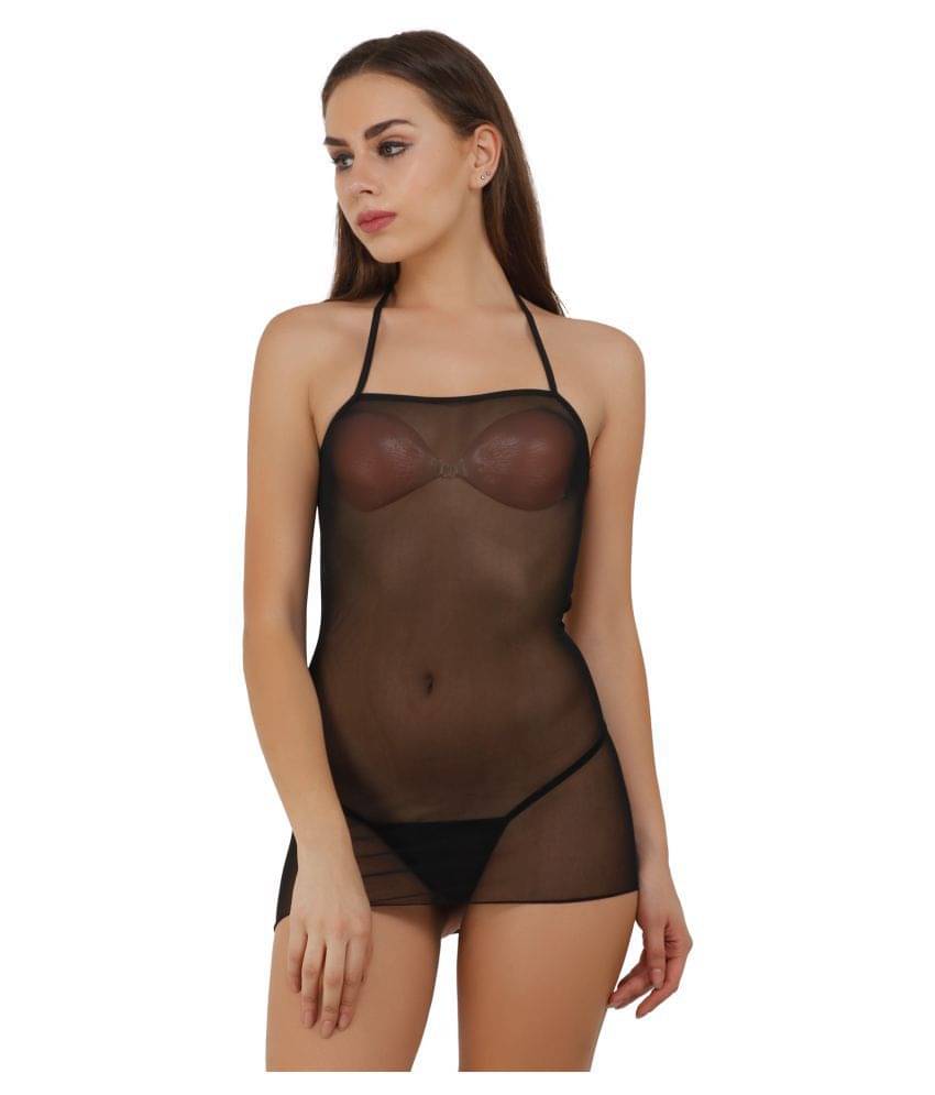     			eBikini Net Baby Doll Dresses With Panty - Black