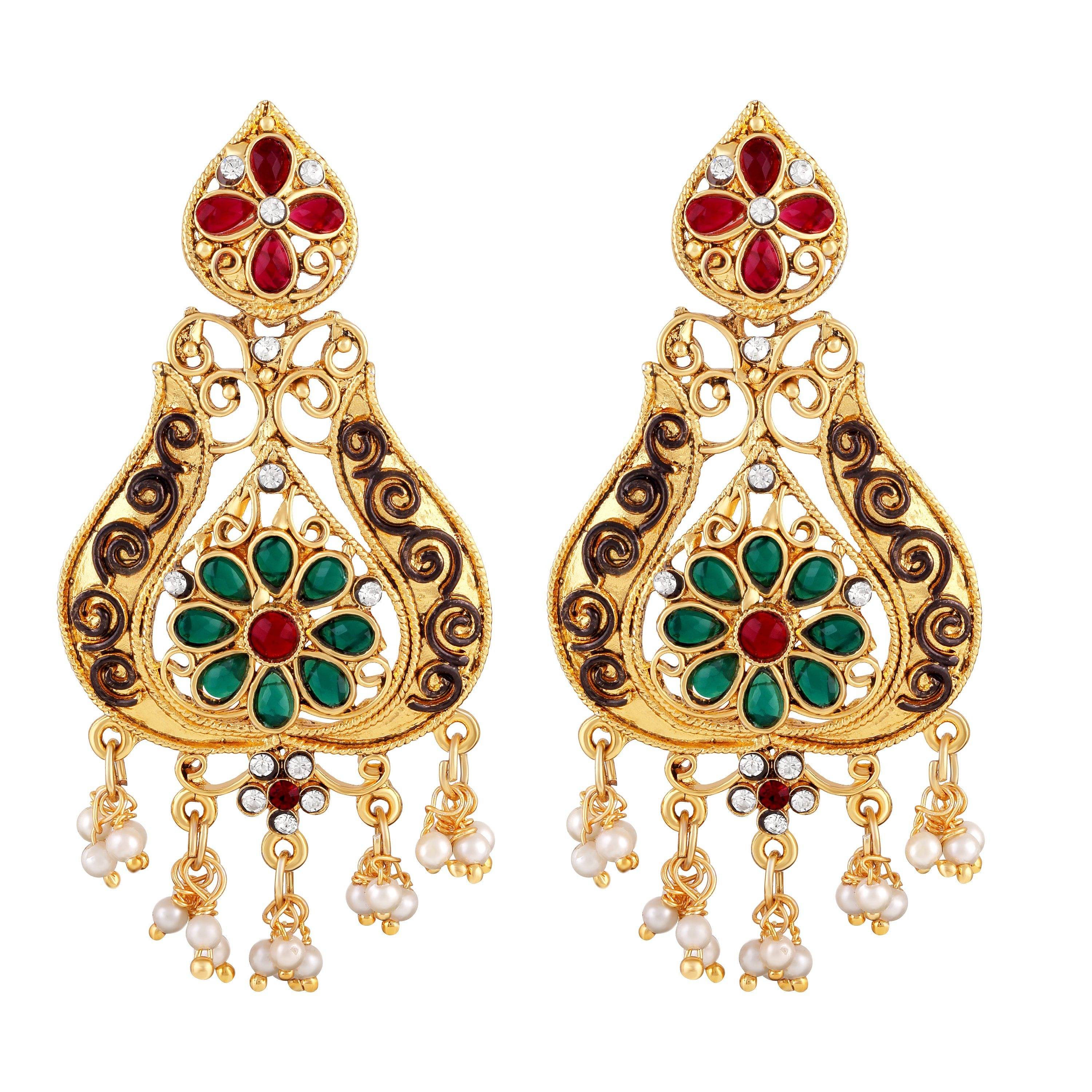 Asmitta Exotic Leaf Shape Gold Plated Multi Color Stone Earrings For Women Asmitta Exotic Leaf Shape Gold Plated Multi Color Stone Earrings For Women