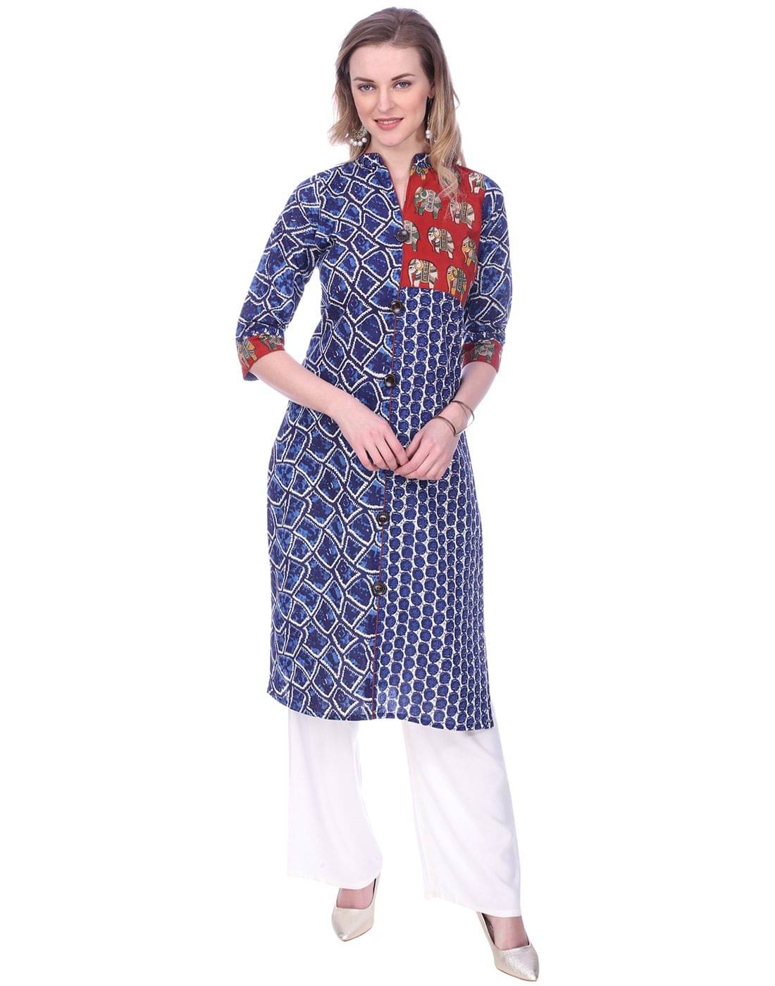 Mystika Blue Cotton Straight Kurti Mystika Blue Cotton Straight Kurti