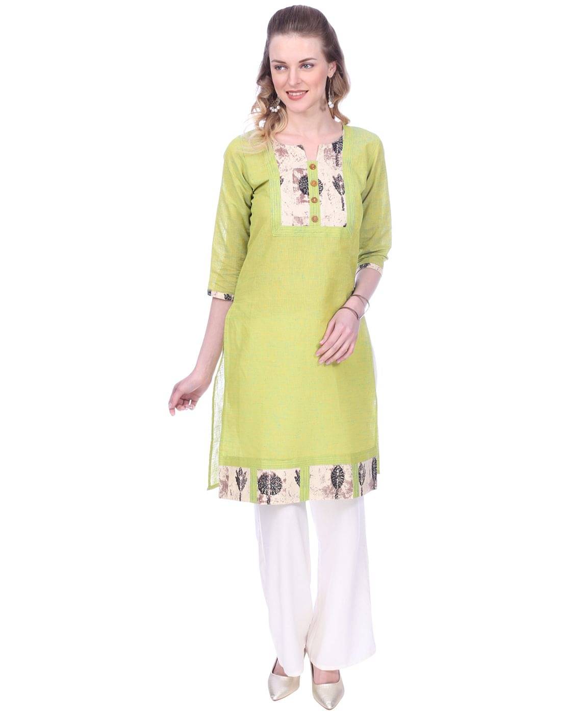    			Mystika Green Cotton Straight Kurti