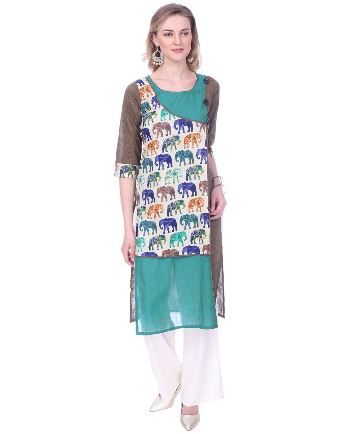 Mystika Green Cotton Straight Kurti     			Mystika Green Cotton Straight Kurti