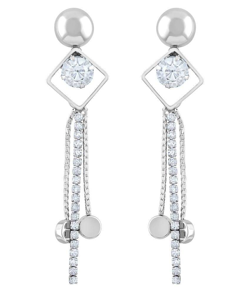     			Asmitta Modern White Stone Rhodium Plated Dangle Earring For Women