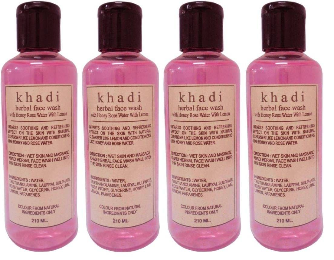 Khadi Herbal Honey Rose water with Lemon Face Wash 840 ml Pack of 4     			Khadi Herbal Honey Rose water with Lemon Face Wash 840 ml Pack of 4